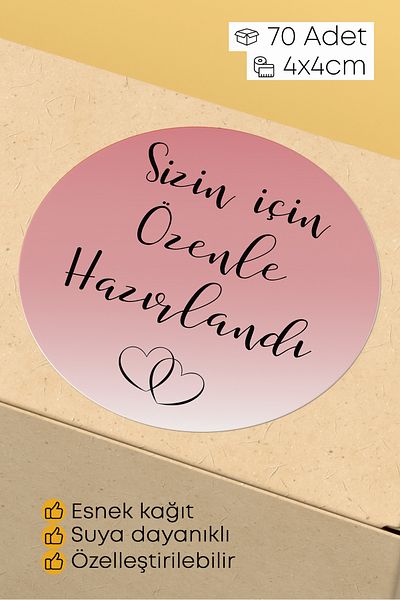 alışveriş kurdu Carefully Prepared for You Written Sticker Packaging Shipping Packing Label - 4X4Cm 70 Pcs Round