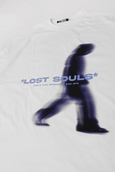 Sekizbiraltı Lost Souls Printed White Unisex Oversize μπλουζάκι