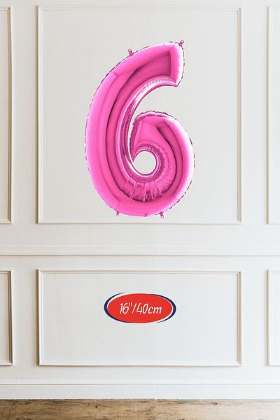 Atölye Mi 6 Years Old Pink Balloon 16 Inch Pink Number Balloon
