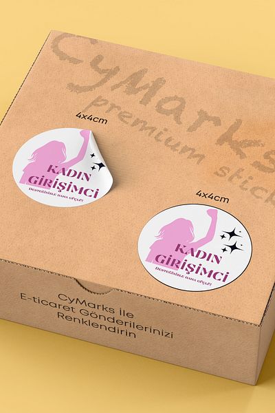 alışveriş kurdu Woman's Entrepreneur Themed Sticker Packaging Shipping Packing Label - 4X4Cm 70 Pieces Round