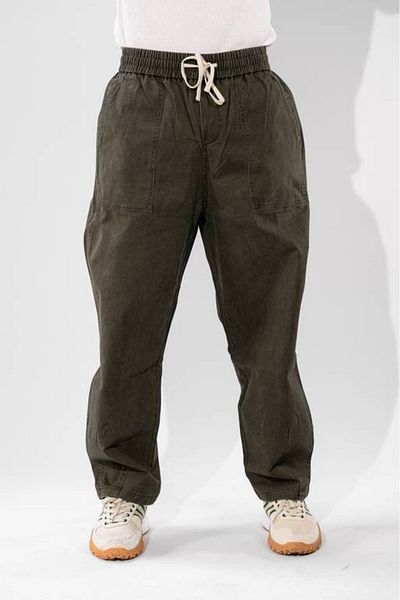 FLFXI Loose Fit Olive Jeans with Elastic Waist and Tie