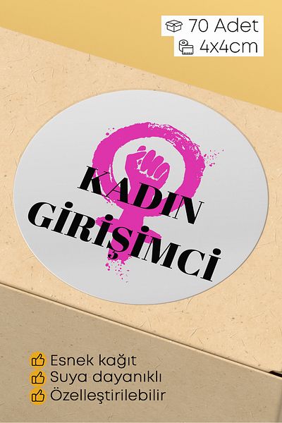 alışveriş kurdu Woman's Entrepreneur Themed Sticker Packaging Shipping Packing Label - 4X4Cm 70 Pieces Round