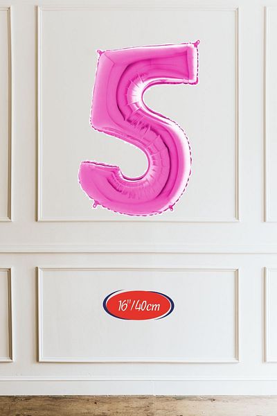 Atölye Mi 5 Years Old Pink Balloon 16 Inch Pink Number Balloon