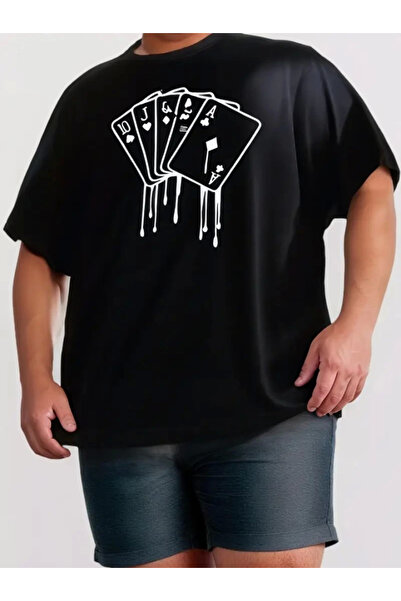 buğrahayalin Men's Plus Size Card Printed Solid Color Short Sleeve Crew Neck T-Shirt Casual Wear