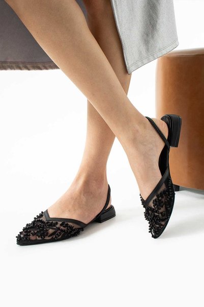 Yula Fashion Shoes Stone and Embroidery Embroidered Women's Stylish Flat Sole Ballerinas