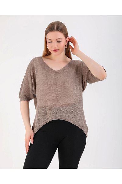 SUMEF Bat V-Neck Thin Knitwear Bluză pentru femei-maro