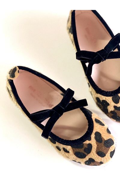 Merli&Rose Pantofi de balerină cu fundă leopard pentru fete