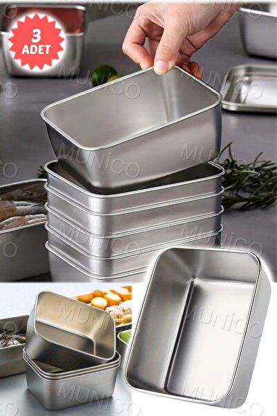 Munico 3 Adet Paslanmaz Çelik Kapaklı Saklama Kabı Paslanmaz Çelik Yemek Hazı...
