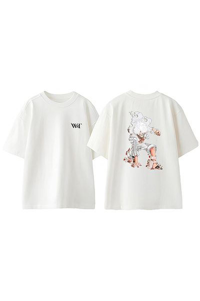 THEWERT Μπλουζάκι One Piece Crazy Luffy Design Back Printed Βαμβακερό λευκό oversize μπλουζάκι