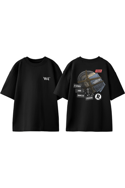 THEWERT Uzgajani um zna dizajn Natrag Štampano Pamuk Crna Oversize kroj T-shirt
