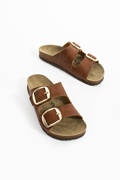 Polomia Comfort Lenora Anatomical Flexible Comfort Comfortable Eva Sole Double Banded Gold Buckle Women's Daily Sandals Slippers