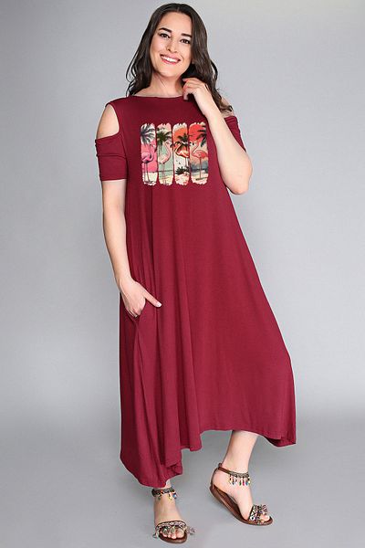 Curvy Trend Plus Size Dress - Bordeaux - Basic