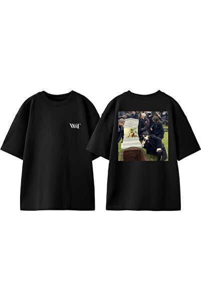 THEWERT Tricou supradimensionat negru din bumbac cu imprimeu pe spate Attack ...