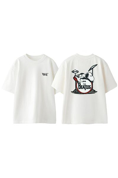 THEWERT The Beatles The Snoopy Design Back Printed Βαμβακερό λευκό μπλουζάκι Oversize