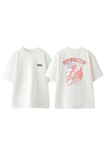 THEWERT Tricou supradimensionat alb din bumbac cu imprimeu pe spate Lady And Tramp