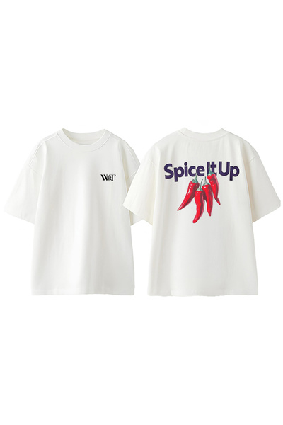 THEWERT Tricou supradimensionat alb din bumbac cu imprimeu pe spate Spice It ...