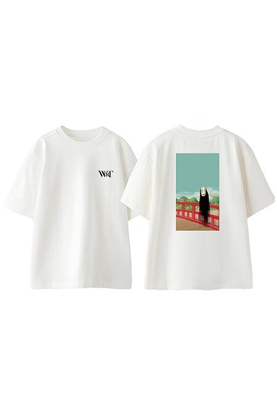 THEWERT Spirited Away No Face Design Back Printed Cotton White Oversize T-Shirt