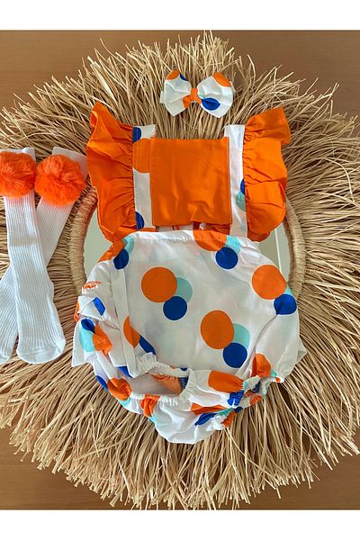 EBRU ÖZÖRGÜCÜ Girl's Pompom Romper Bandana and Socks Set