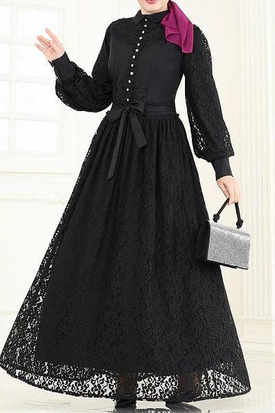 Neşeli Butik Modest Dress - Black - Maxi