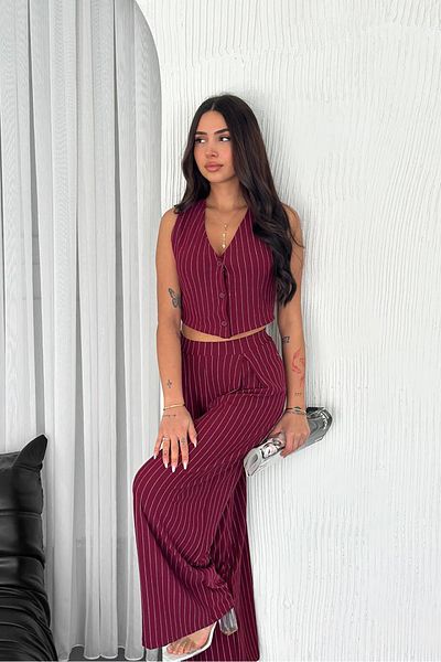 Neşeli Butik Two Piece Sets - Bordeaux - Fitted