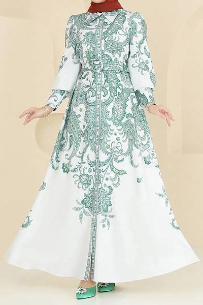 Neşeli Butik Modest Dress - Green - Maxi