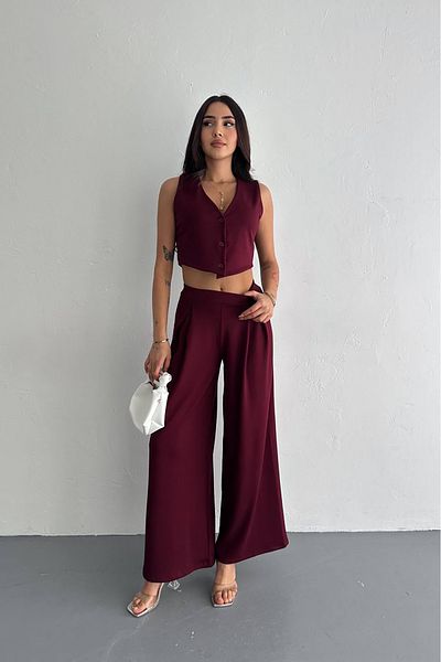 Neşeli Butik Two Piece Sets - Bordeaux - Fitted