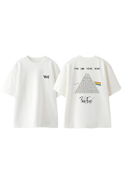 THEWERT Dizajn piramide Pink Floyd nazad Štampano Pamuk bela Oversize kroj T-...