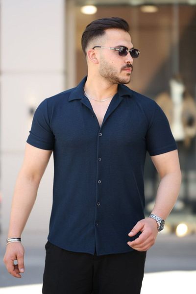 MODAVERA Men's Short Sleeve Knitted Fabric Cotton Shirt