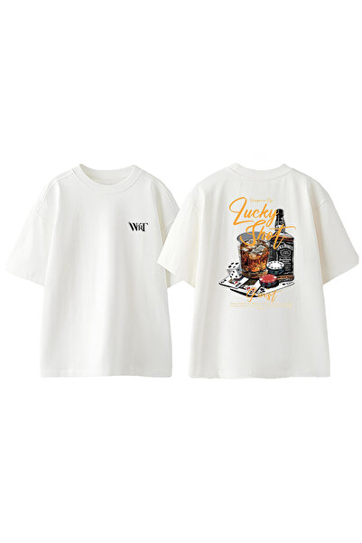 THEWERT Lucky Shot Design Leđa Štampano Pamuk Bela Oversize kroj T-shirt