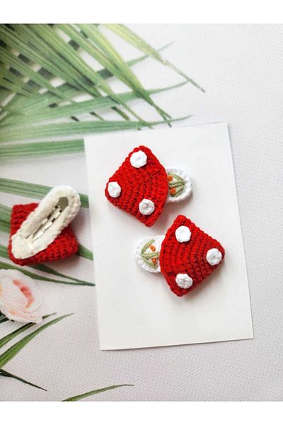 Kadın Girişimciler Atölyesi Smurfette Mushroom Cute Girl's Hair Accessory 2-Piece Snap Buckle 100% Cotton Handmade Elegance Buckle