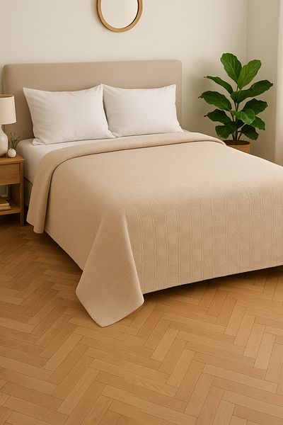 ERFAHOME Checkerboard Pattern Cotton Double Duvet Cover and Bedspread - Light Brown