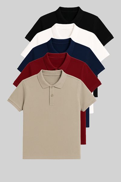 COMBİNE MİCHAİL Men's 5-pack 100% cotton polo collar t-shirt black-white-navy-claret-grey