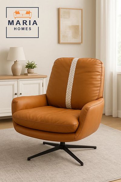 MARIA HOMES Modern Orange Lounge Chair with White Accent Stripe – Faux Leather Comfort Chair for Living Room