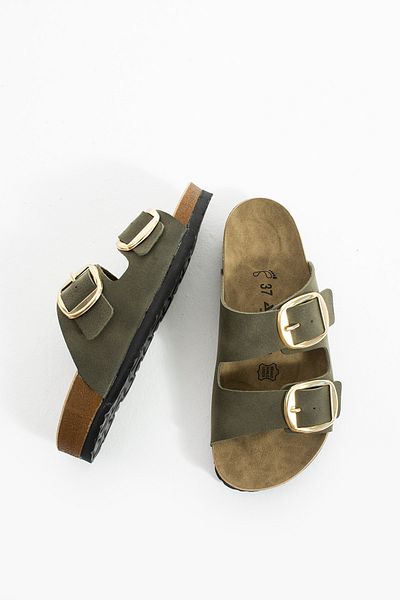 Polomia Comfort Lenora Anatomical Flexible Comfort Comfortable Eva Sole Double Banded Gold Buckle Women's Daily Sandals Slippers