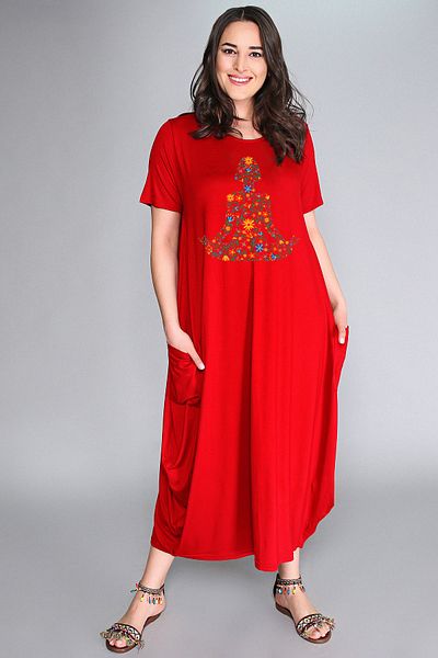 Curvy Trend Large Size Floral Yoga Printed Jumbo Short Sleeve Dress