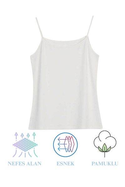 ROSEPERİ Women's Undershirt 1 Piece Rope Strap White Undershirt Cotton Comfortable Flexible