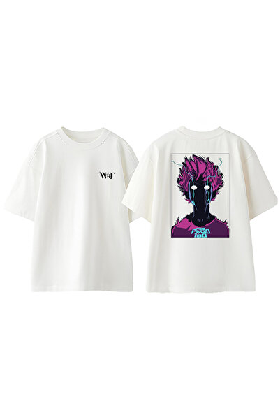 THEWERT Mob Psycho 100 dizajn rukavica Štampano Pamuk bela Oversize kroj T-shirt