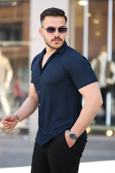 MODAVERA Men's Short Sleeve Knitted Fabric Cotton Shirt