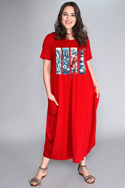 Curvy Trend Plus Size Lighthouse Salty Printed Jumbo Short Sleeve Dress