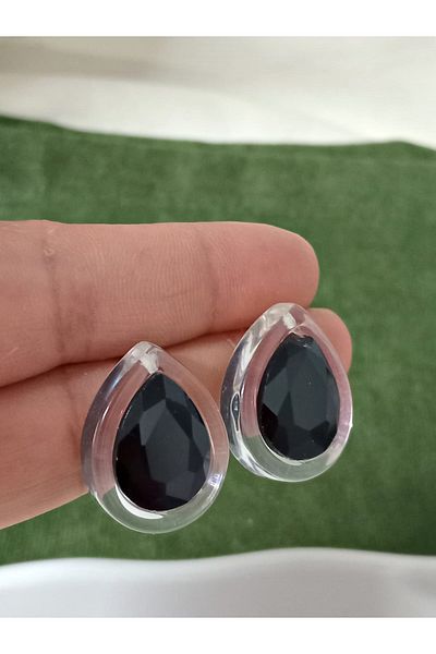 mos&more Black Stone Acrylic Lightweight Stylish Women's Earrings