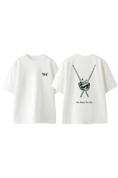 THEWERT No Music No Life Design Rukavac Štampano Pamuk Bela Oversize kroj T-s...