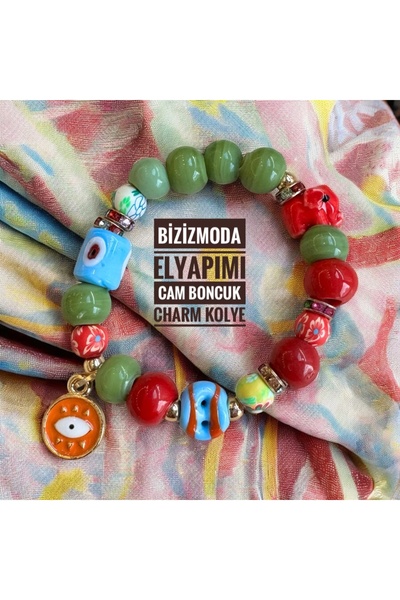 bizizmoda سوار من الخرز الزجاجي الأخضر النعناعي من نارم آيز تشام، تصميم يدوي ...