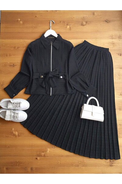 UMS CONCEPT ŞAHİN FERMUARLI METAL DÜĞME TÜNEL KEMERLİ PİLİSELİ ETEKLİ İKİLİ T...