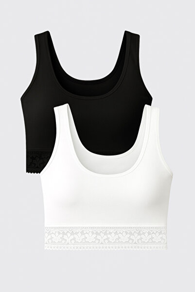 Berrak 2'li paket Berrak Dantelli Crop (Siyah ve Beyaz)