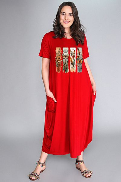Curvy Trend Plus Size Bohemian Butterfly Printed Jumbo Short Sleeve Dress