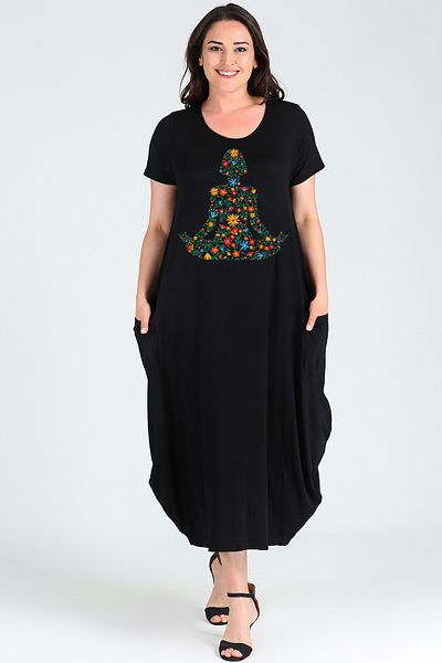 Curvy Trend Large Size Floral Yoga Printed Jumbo Short Sleeve Dress