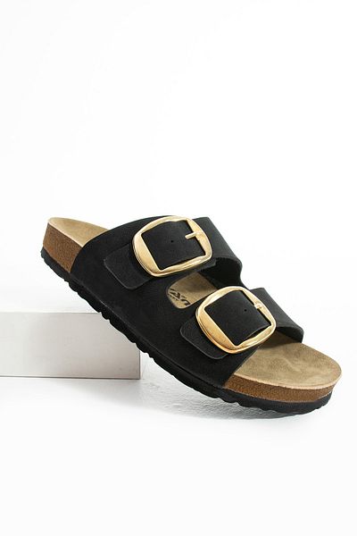Polomia Comfort Lenora Anatomical Flexible Comfort Comfortable Eva Sole Double Banded Gold Buckle Women's Daily Sandals Slippers