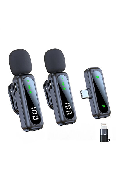 HASEPE Set de 2 microfoane lavalieră wireless cu afișaj digital, anulare a zgomotului la 360°, rază de acțiune de 30 m