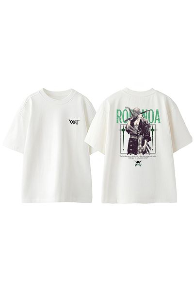 THEWERT Μπλουζάκι Roronoa Zoro Green Design Back Printed Βαμβακερό λευκό oversize μπλουζάκι