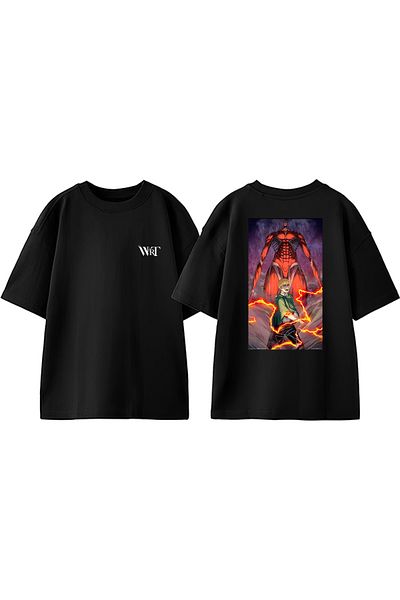 THEWERT Attack on Titan Gigantic Design Back Printed Cotton Black Oversize T-Shirt